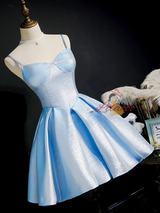Blue Spaghetti Straps Homecoming Dress