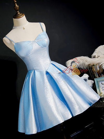 Blue Spaghetti Straps Homecoming Dress