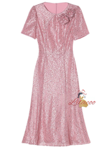 Pink Lace Short Sleeve Mother Of The Bride Dress