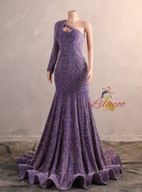 Purple Mermaid Sequins One Shoulder Prom Dress