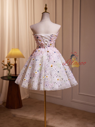 Pink Tulle Sequins Beading Homecoming Dress