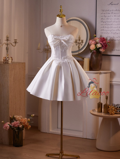 White Satin Strapless Homecoming Dress