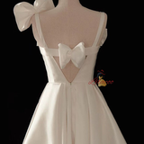 White Satin Straps Wedding Dress