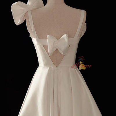 White Satin Straps Wedding Dress