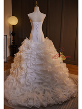 White Mermaid Strapless Tiers Wedding Dress