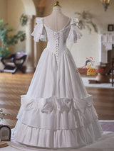 White Satin Tiers Appliques Beading Wedding Dress