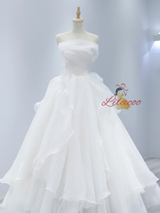White Tulle Strapless Pleats Wedding Dress