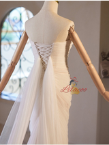 White Mermaid Tulle Pleats Wedding Dress