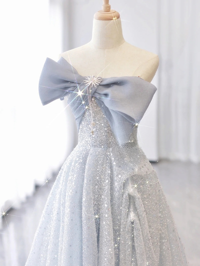 Tulle Sequins Off the Shoulder Bow Prom Dress