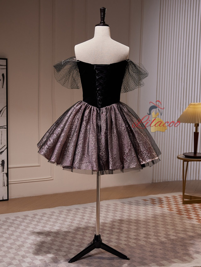 Black Off the Shoulder Beading Homecoming Dress