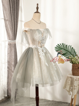 Gray Tulle Off the Shoulder Appliques Homecoming Dress