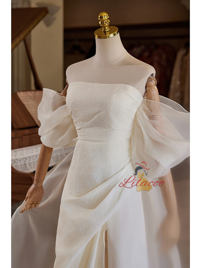 Ivory Strapless Pleats Wedding Dress