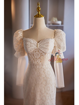 White Mermaid Lace Long Sleeve Wedding Dress