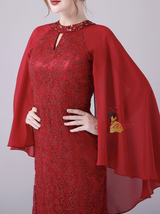 Red Chiffon Lace Beading Mother Of The Bride Dress