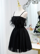 Black Tulle Spaghetti Straps Homecoming Dress