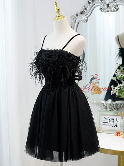 Black Tulle Spaghetti Straps Homecoming Dress