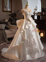 Ivory White Satin Beading Wedding Dress