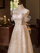 A-Line Champagne Sequins Wedding Dress