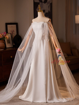 Simple White Pleats Wedding Dress