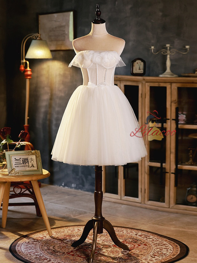 Ivory White Tulle Pearls Homecoming Dress