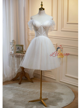 Ivory Tulle Straps Pleats Homecoming Dress