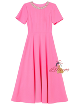 Pink Short Sleeve Beading Mother Of The Bride Dress