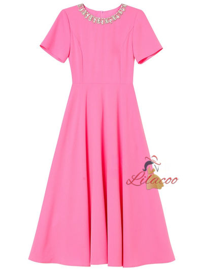Pink Short Sleeve Beading Mother Of The Bride Dress