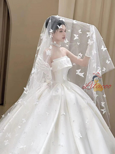 Ball Gown White Satin Strapless Wedding Dress
