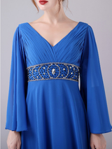 Royal Blue Chiffon V-neck Pleats Mother Of The Bride Dress