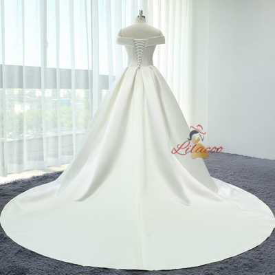 White Satin Off The Shoulder Wedding Dress