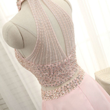Pink Chiffon Halter Beading Homecoming Dress