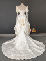 Vintage Champagne Satin Long Sleeve Wedding Dress