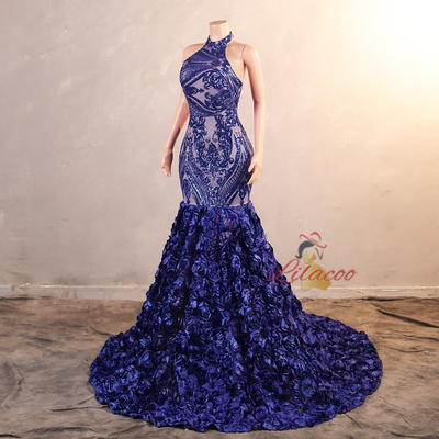 Royal Blue Mermaid Sequins Backless Prom Dress