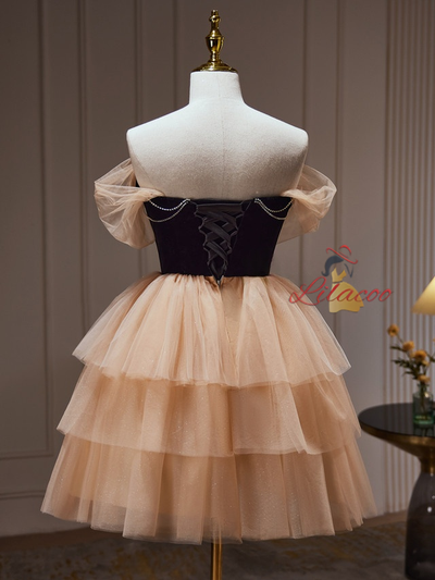 Champagne Tulle Beading Homecoming Dress