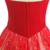 Red Sweetheart Velvet Lace Homecoming Dress