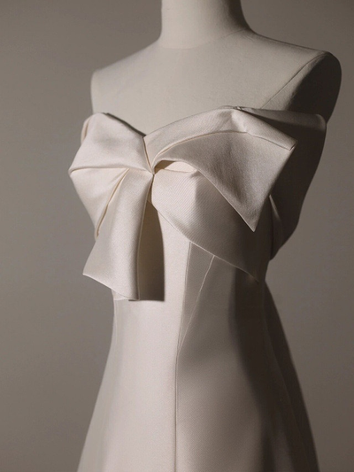 White Satin Strapless Wedding Dress