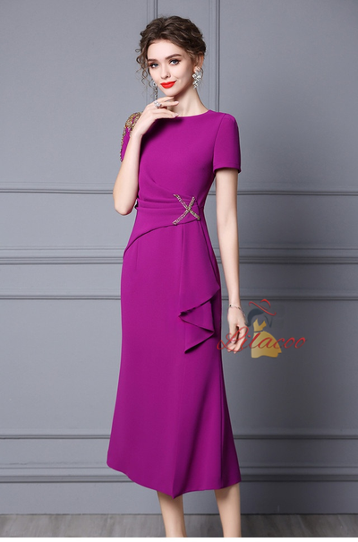 Black Short Sleeve Beading Mother Of The Bride Dress