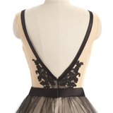 Black Tulle V-neck Lace Homecoming Dress