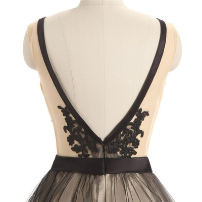 Black Tulle V-neck Lace Homecoming Dress