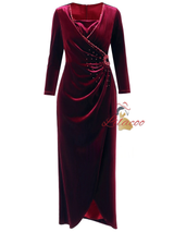 Burgundy Velvet Pleats Beading Mother Of the Brides Dress