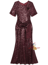 Burgundy Sequins Pleats Mother Of The Bride Dress