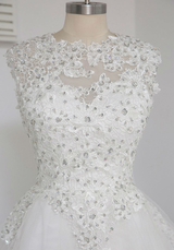 White Tulle Appliques Beading Homecoming Dress