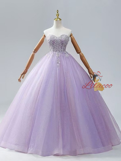 Lavender Tulle Off the Shoulder Sequins Beading Prom Dress