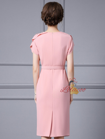 Pink Scoop Neck Crystal Beading Mother Of the Brides Dress