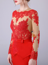 Red Mermaid Appliques Mother Of The Bride Dress