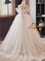 White Lace Tulle Spaghetti Straps Pleats Wedding Dress