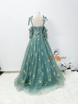 Green Tulle Embroidery Straps Prom Dress