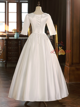 White Satin Short Sleeve Button Wedding Dress