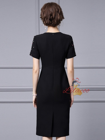 Black Short Sleeve Crystal Mother Of the Brides Dress