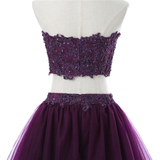 Purple Two Piece Tulle Lace Homecoming Dress